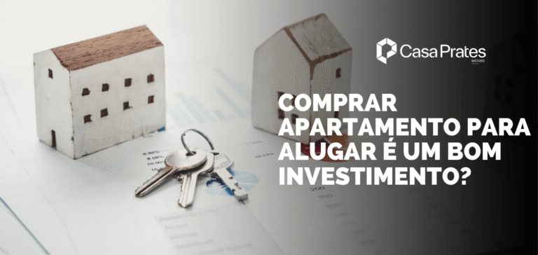 Gráfico com miniaturas de casas e chaves simboliza análise de rentabilidade, reforçando que comprar apartamento para alugar é um bom investimento.