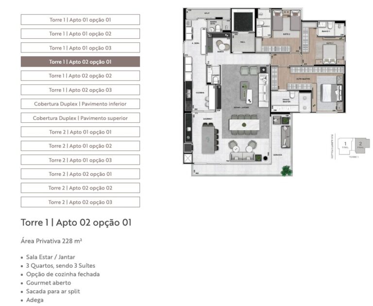 Torre 1 | Apto 02 opção 01